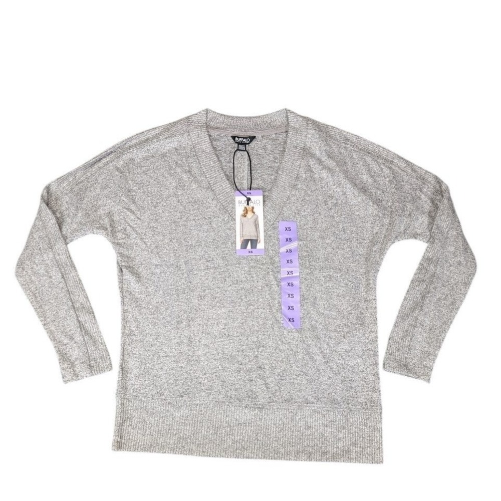 Buffalo David Bitton Womens XS Gray V-Neck Long Sleeve Knit Sweater NWT